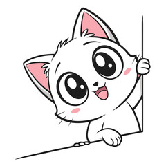 cute cartoon kitten big eyes peeking waving paw