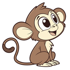 cute cartoon monkey big expressive eyes smiling