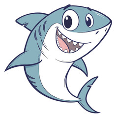 cute cartoon shark watercolor painting big smile