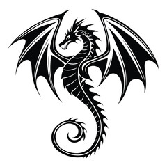 dragon silhouette black and white stylized desig