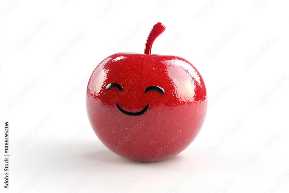Poster a shiny red apple with a happy face on a white background creating a cheerful image.