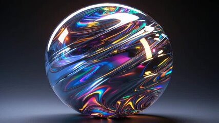 Futuristic holographic glossy sphere featuring ripples, distortions, and rainbow iridescences with abstract glitch ball design - Powered by Adobe