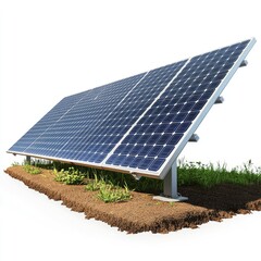 Ground-mounted solar panel array on a grassy field