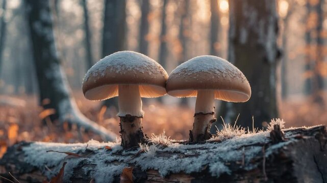 Fomitopsis betulina, located on the decayed trunk of an old tree. Close-up shot from a snowy forest.