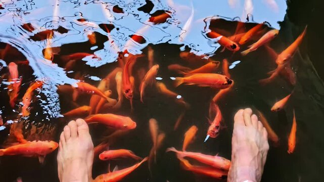 Profile view of fish pedicure at Koggala, Sri Lanka, Ichthyotherapy