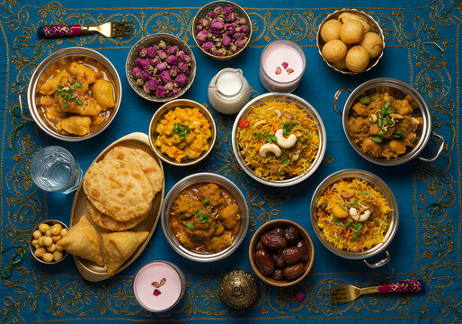 Aromatic Indian Feast: Delicious Cuisine, Vibrant Spices, and Festive Table Setting