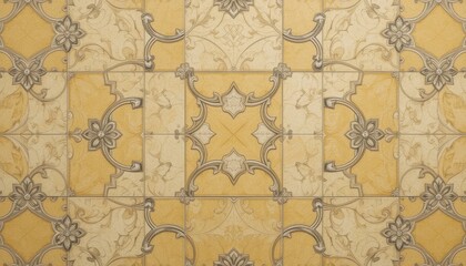 Elegant Beige and Yellow Traditional Tile Pattern Vintage Design Texture