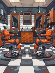 barbershop room decoration background with shaving equipment retro vintage concept Generate AI