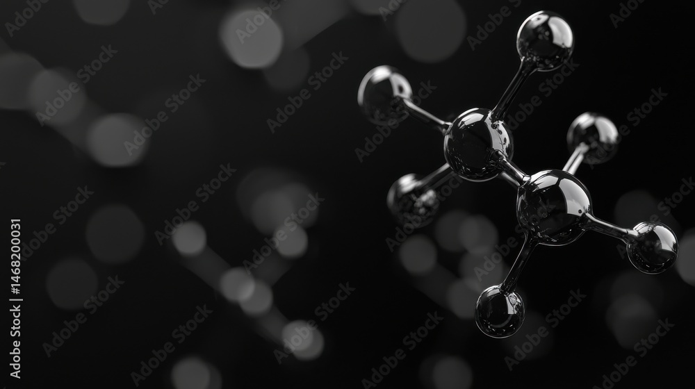 Poster abstract black and white molecular structure with bokeh effect background illustration