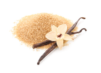 Heap of sweet vanilla sugar on white background