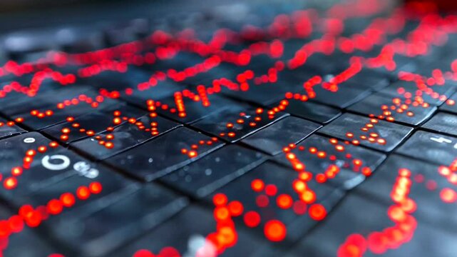 Glowing red graph on tiled surface