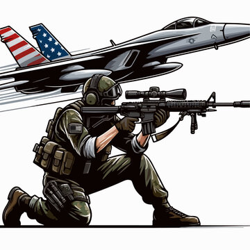 sniper vector illustration with jet fighter plane