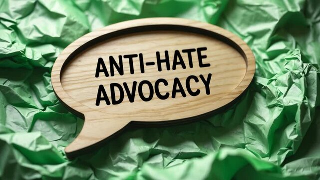 Wrinkled green paper displaying an inscription with a speech bubble.