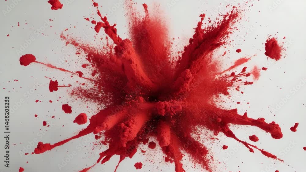 Poster capture the motion freeze of red powder erupting, isolated on a backdrop. abstract design showcasing