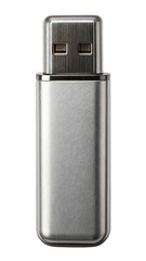 Silver USB drive on a white background for easy cutout editing