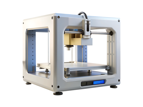 High Detail Image of a Modern 3D Printer on a White Background