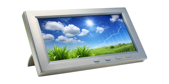 Displaying a Positive Growth Chart on a Screen with Nature Background