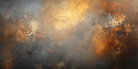 Abstract, textured,  mixed media artwork with golden and gray tones.  Rich hues create a depth and dynamic visual experience