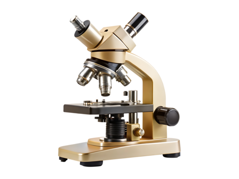 A golden microscope ready for scientific exploration and optical experimentation and research