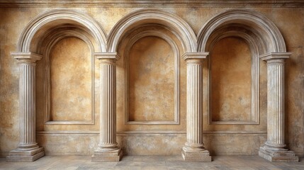 Obraz premium Three antique arches in a stone wall.