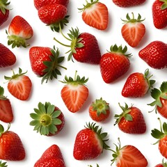 Seamless Pattern of Fresh Strawberries on White Background