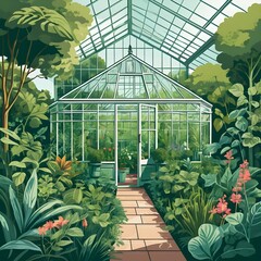 Fototapeta premium Serene Greenhouse Path