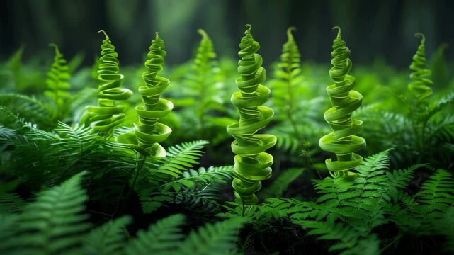 Wide-angle view of fern leaves.