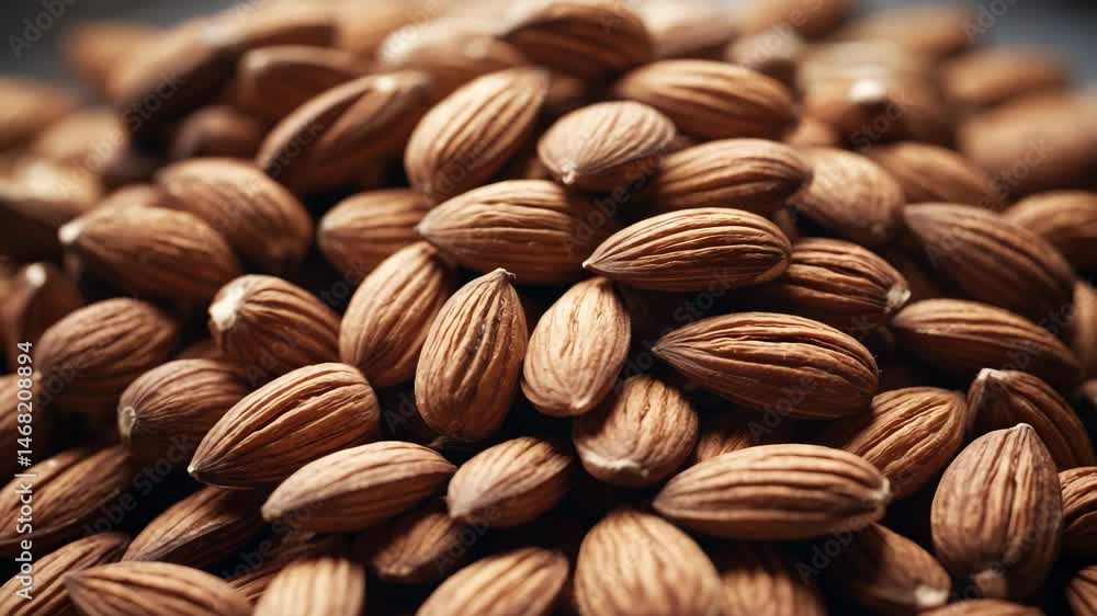 Poster close-up view of a stack of almonds.
