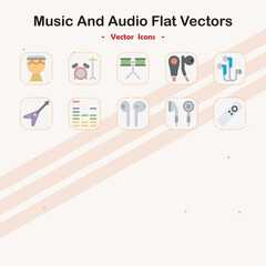 Music and Audio Flat Vector Icons