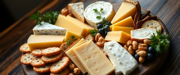 plate of cheese and crackers on a wooden table