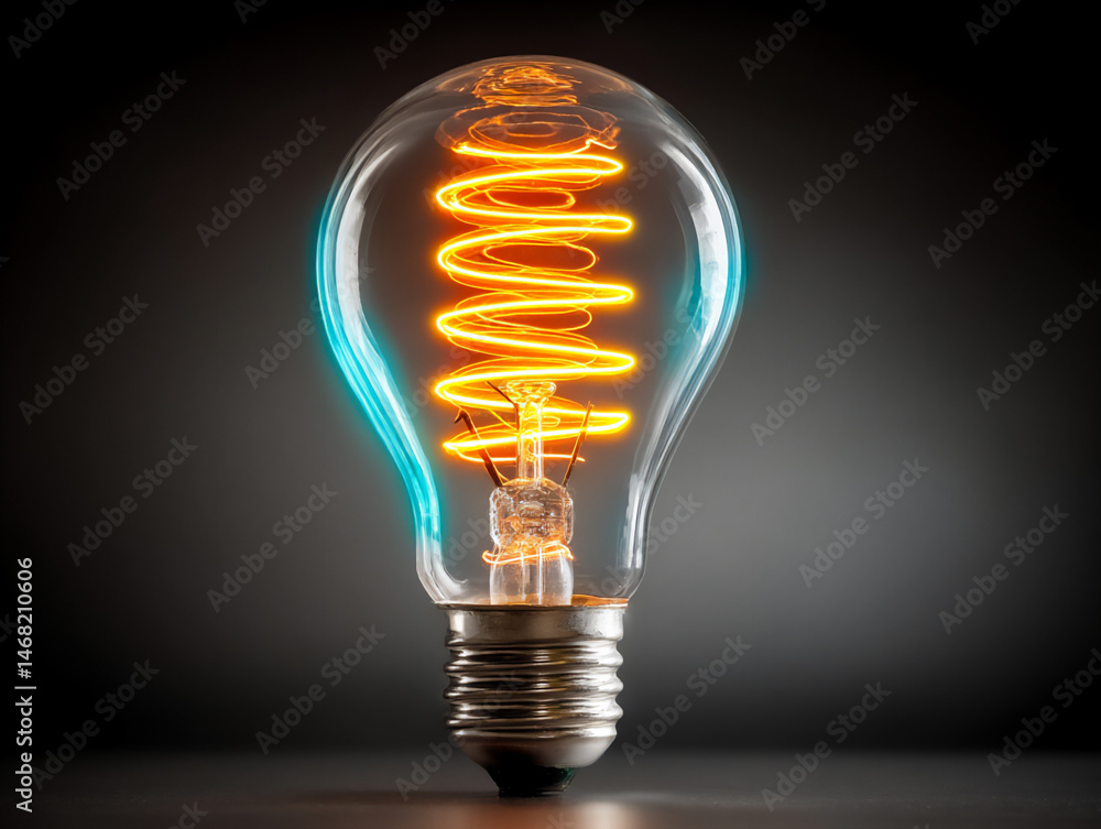 Poster an illustration depicting a smart bulb emitting swirling vortexes of colorful light into a dark spac