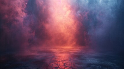 Naklejka premium Dramatic smoky stage or room, vibrant colours