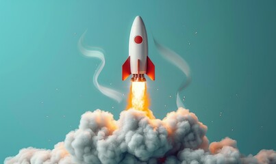 illustration wallpaper spaceship rocket flying and smoke outer space background concept Generate AI
