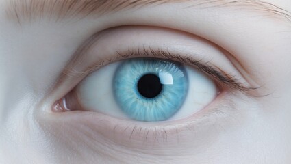 Close-up of a human blue eye with detailed iris and natural skin texture