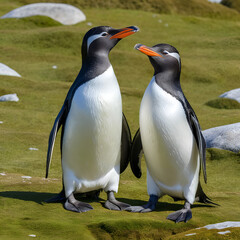 Fototapeta premium rockhopper penguins, sea lion island, falkland islands, south atlantic