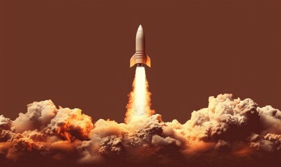 illustration wallpaper spaceship rocket flying and smoke outer space background concept Generate AI