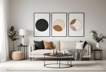 Modern Living Room Interior with Beige Sofa and Abstract Art
