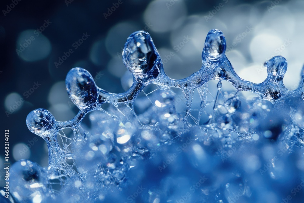 Poster a mesmerizing close-up of frozen water droplets forming intricate patterns.