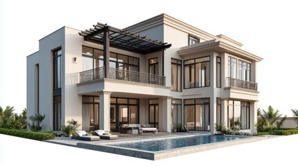 Fototapeta premium Elegant modern house with a swimming pool and veranda.