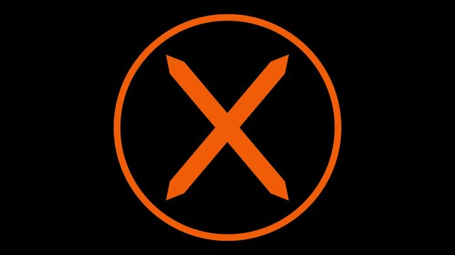 Minimalist outlinr circle round X mark animation, A minimalist logo featuring a stylized letter X within a circle