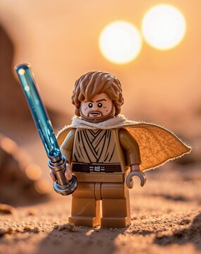 Product Photo Of A LEGO Star Wars Film Luke Skywalker Minifigure, Movie Character Mini Figure, Macro Photography, LEGO Flagship Store, Leicester Square, London, UK