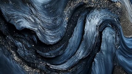 Abstract Swirling Blue And Gold Metallic Textured Background With Wave Like Shapes And Flowing Liquid Motion - Powered by Adobe