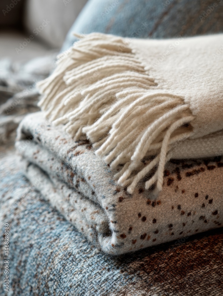 Poster cozy wool blanket with fringe detail inviting warmth and comfort in a calming indoor setting during 