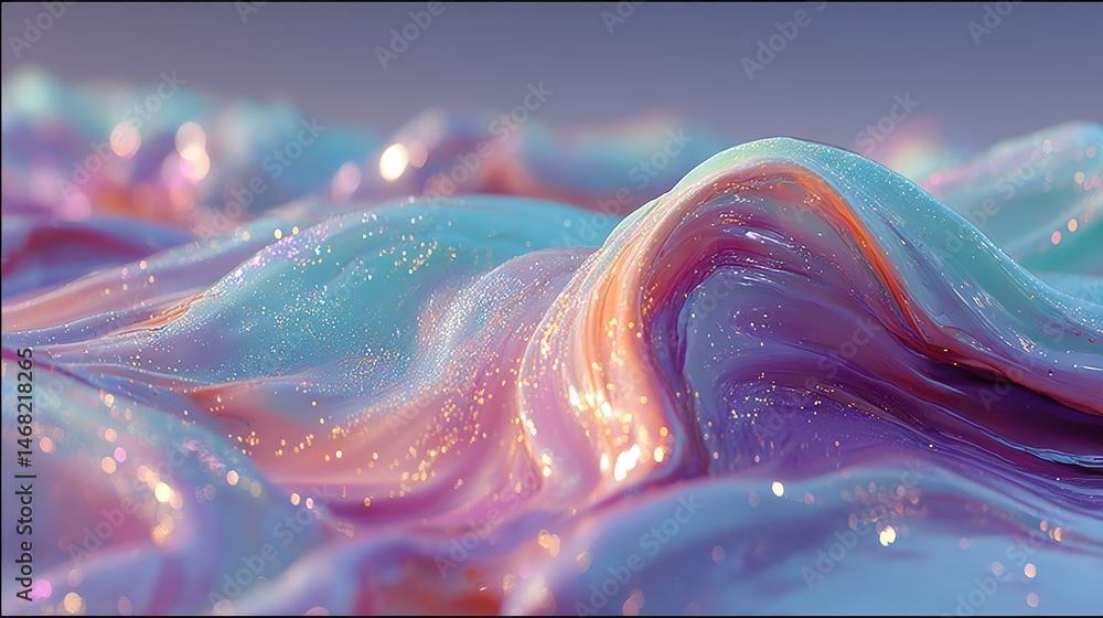 Poster surreal waves with colorful hues and sparkling highlights create a dreamy atmosphere.