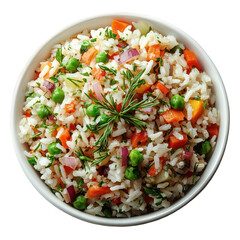 Delicious rice salad recipe with vegetables healthy eating vegetarian food on transparent background