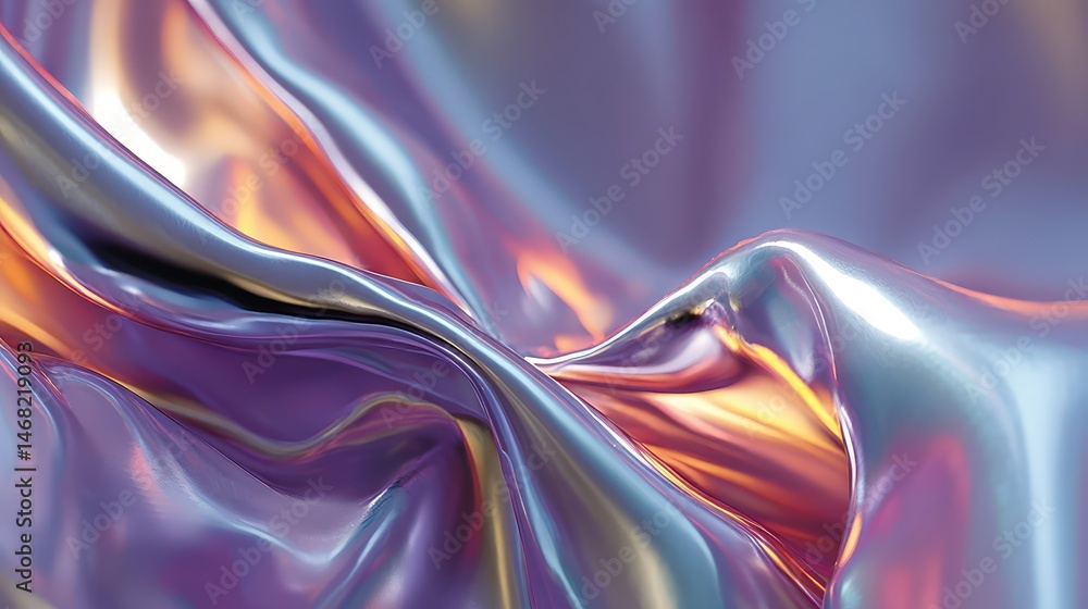 Poster shimmering abstract fabric with smooth waves and colorful reflections.