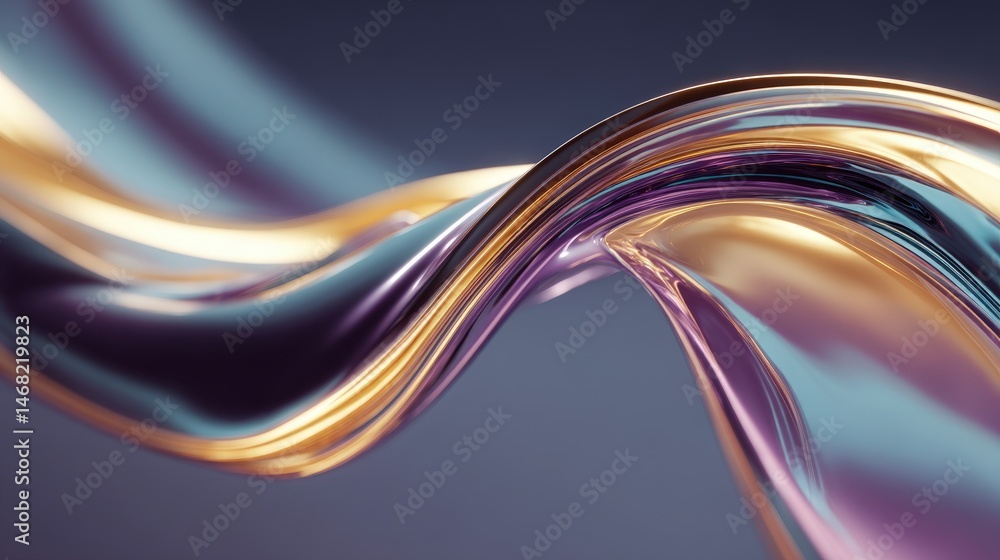 Aufkleber flowing abstract waves with a blend of metallic colors and smooth gradients.