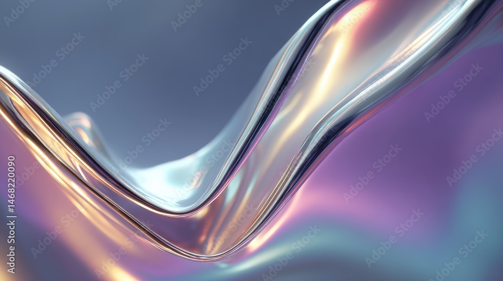 Poster abstract metallic waves with a blend of soft colors and smooth gradients.