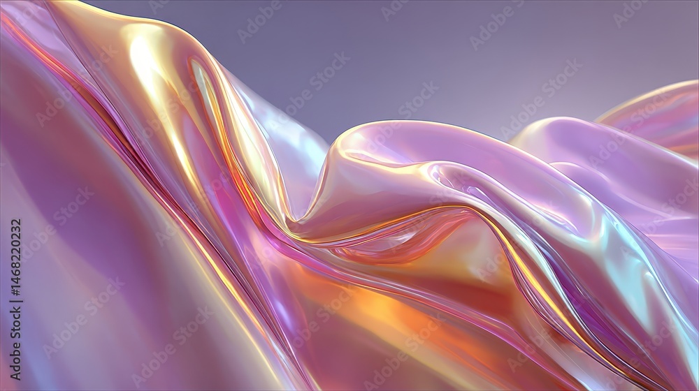 Poster abstract colorful wave-like forms with a glossy, fluid appearance.