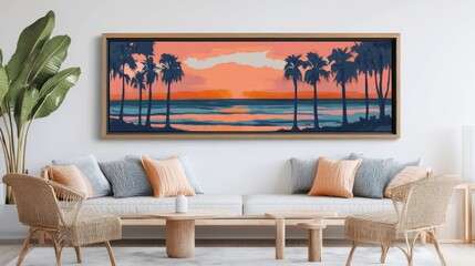 Coastal Sunset Art in Living Room